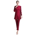 thumbnail image 5 of IBTOM CASTLE Women Muslim Burkini Swimsuits Modest Swimwear Islamic Long Sleeve Full Cover Hijab Swim Top Pants Plain ​Bathing Suit 4XL Red Floral, 5 of 6