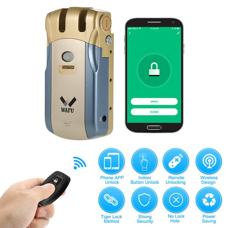 WAFU HF-018W WiFi Smart Electronic Lock Tuya / SmartLife Lock Remote Control Invisible Keyless Entry Door Lock Zinc Alloy Metal Smart Door Lock iOS Android APP Unlocking with 4 Remote (Best Radio Station App For Android)