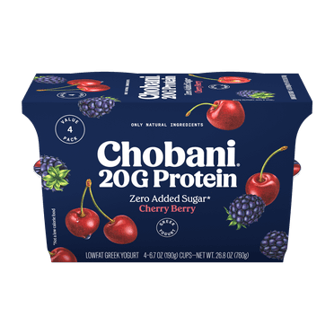 Chobani 20G Protein Low-Fat Greek Yogurt Cherry Berry 6.7oz 4 Pack