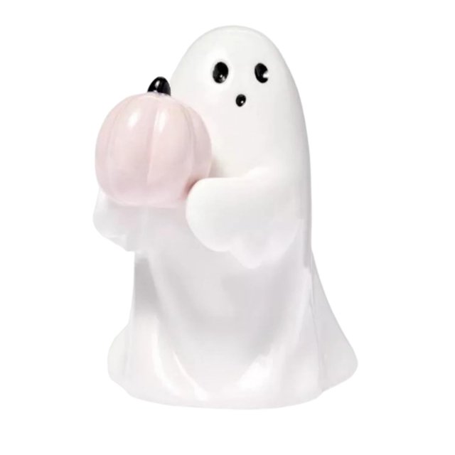 Clinaoy 1/2 piezas de estatua de fantasma de Halloween, figura de resina espeluznante de fantasma, calabaza rosa, murciélago, linda decoración de mesa para el hogar de Halloween para interior y