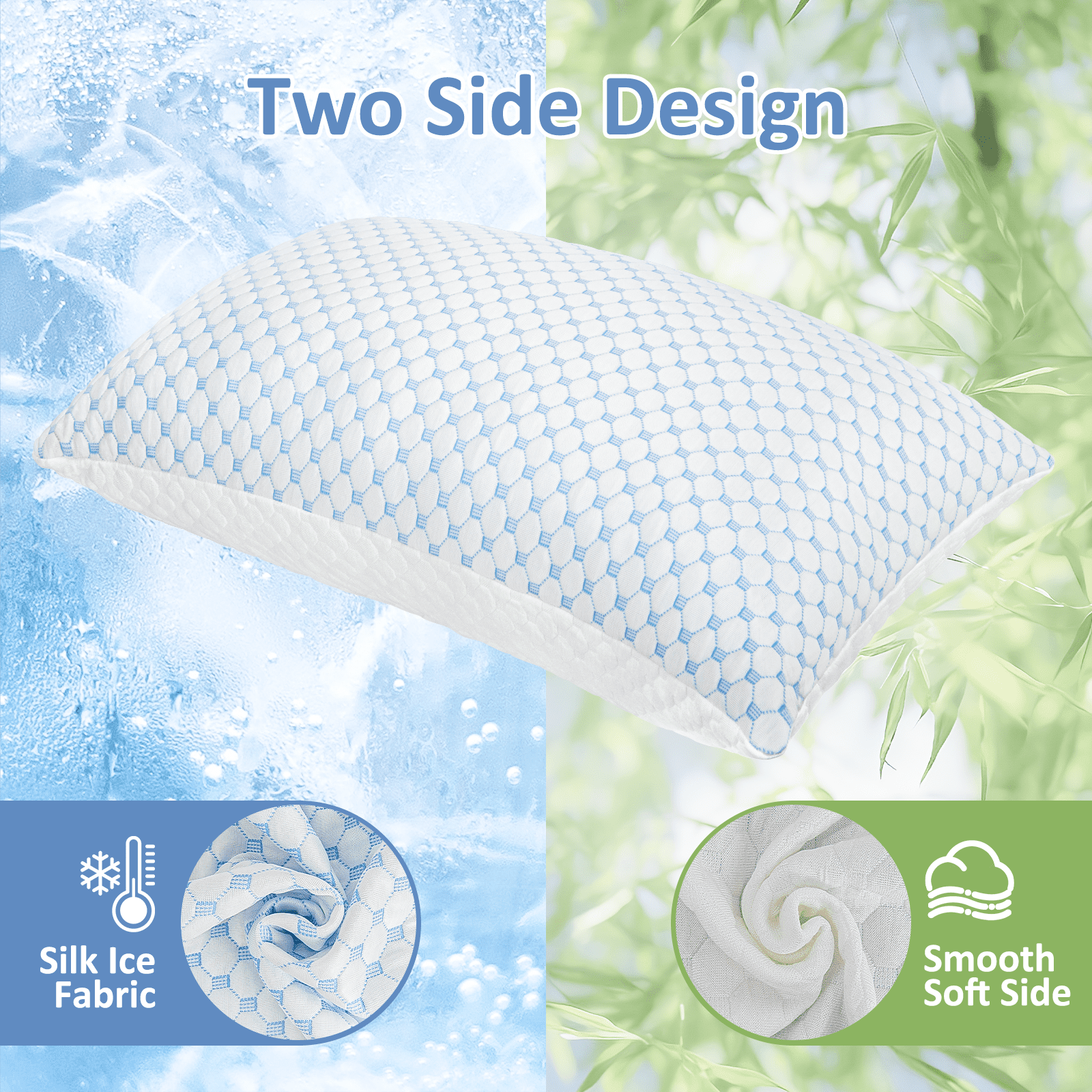 Cooling Bed Pillows King Size Set of 2, Shredded Memory Foam Pillows Adjustable Cool Pillow for Side Back Stomach Sleepers Luxury Gel Pillows with Washable Removable Cover