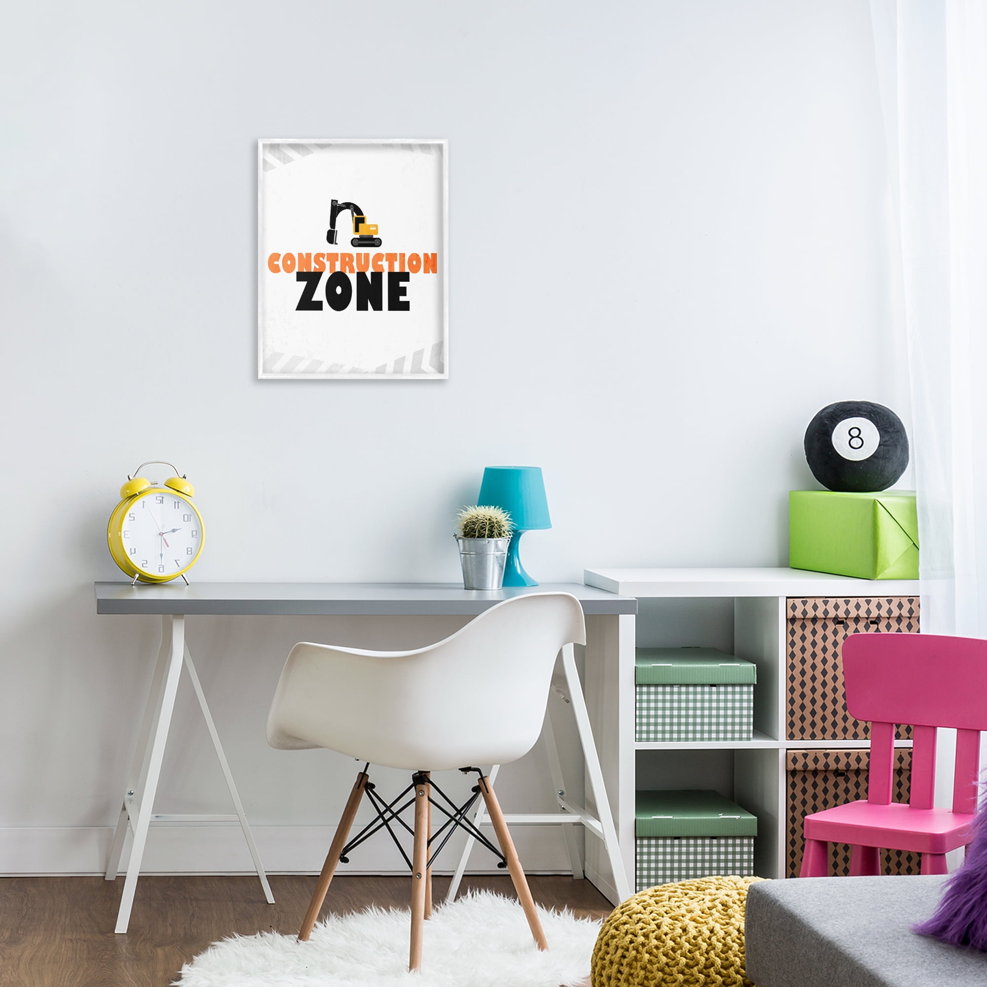Construction Zone Minimal White Framed Giclee Art, design by Kim Allen