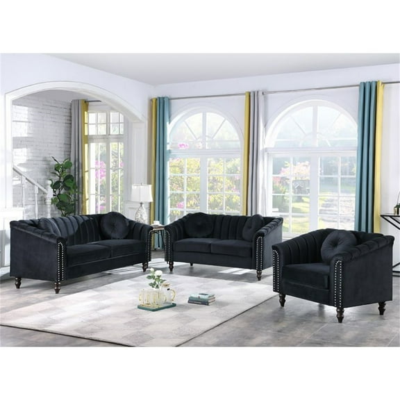 Hommoo Sofa Set,Microfiber 3-Piece Couch Living Room Sofa Set Including 3-Seater Sofa, Loveseat and Single Chair, for Apartment Furniture Set,Black