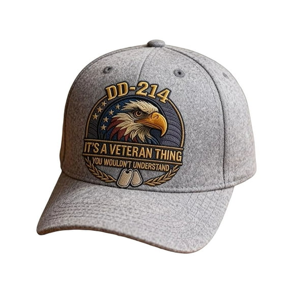DD-214 Military Baseball Cap, Veteran Pride Adjustable Patrol Cap, Olive Green with Eagle Printed Pattern, Patriotic Veteran Day Gifts for Retired Soldiers (Gray)