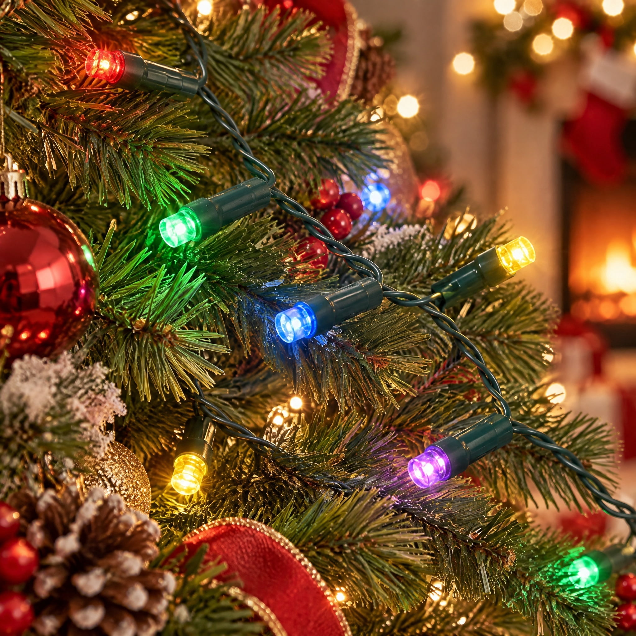 Indoor/Outdoor 50-Count Battery-Operated LED 8-Function Micro Christmas String Lights, Multicolor, Green Wire, 12.5', by Holiday Time