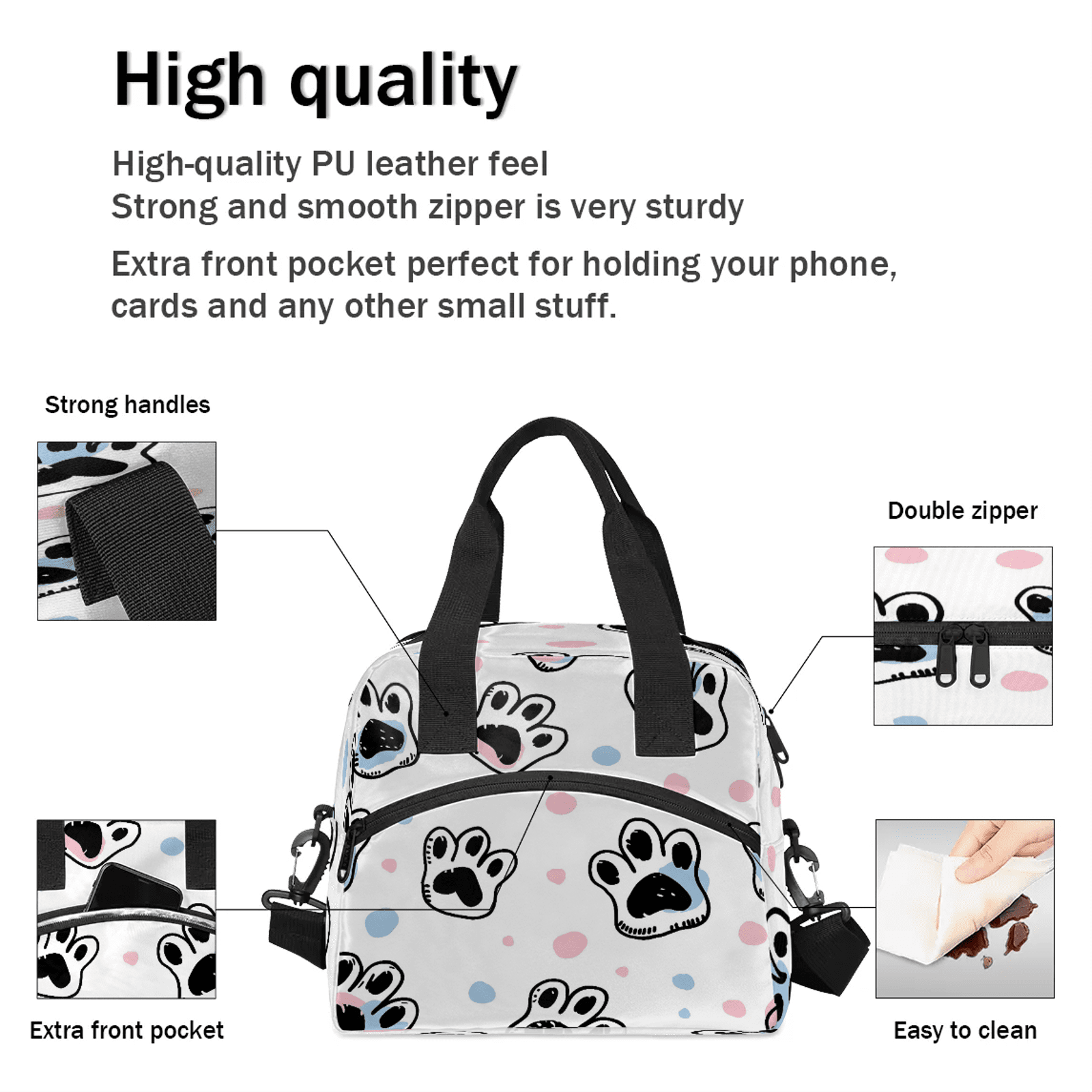 Herdesigns Dog Paw Print Insulated Lunch Bag for Women Men Adult, Reusable Insulated Cooler Lunch Box Lunch Tote Bag for Work Picnic Beach