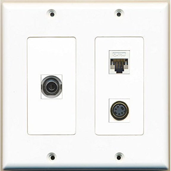 RiteAV - 1 Port S-Video 1 Port 3.5mm 1 Port Cat5e Ethernet White - 2 Gang Wall Plate