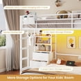 thumbnail image 4 of Metal Bunk Bed Twin Over Full Size with LED Lights and Charging Station, Twin Size Loft Bed with 4 Storage Drawers and 3-Tier Open Bookshelf, Modern Bunk Beds with Pegboard and Ladder, White, 4 of 9