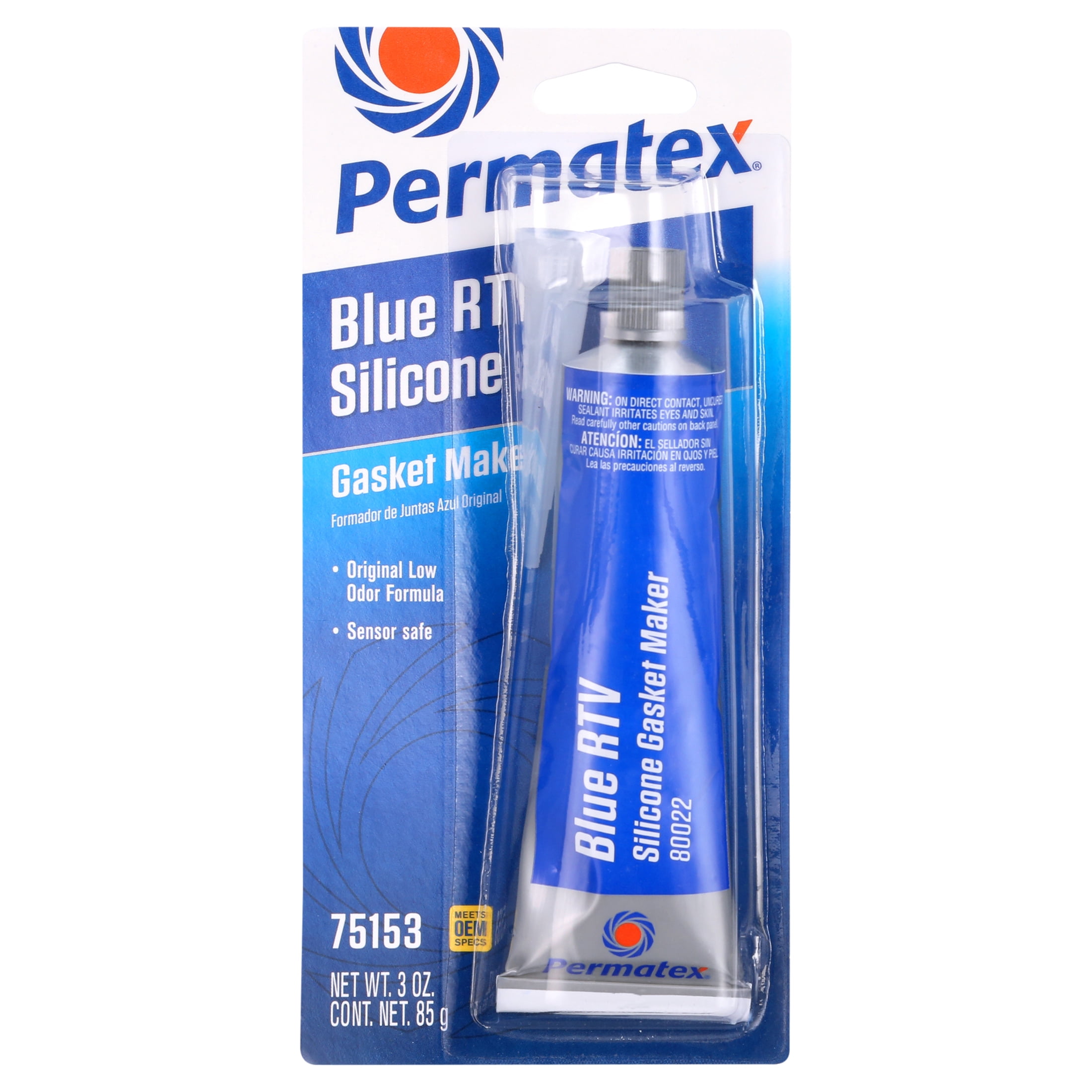 (2 pack) Permatex Blue RTV Silicone Gasket Maker Adhesive, Sensor-Safe, 3 oz - 75153