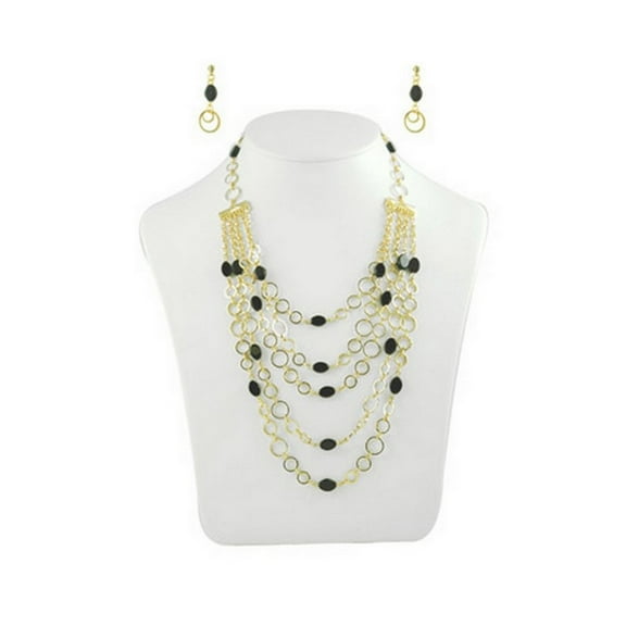 Multi Gold Chain w/ Black Stone Necklace   Earrings Set - NE-YCS2006GB