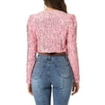 thumbnail image 3 of INSPIRE CHIC Women's Party Shiny Sequin Long Sleeve Open Front Shrug Cropped Jacket S Pink, 3 of 6