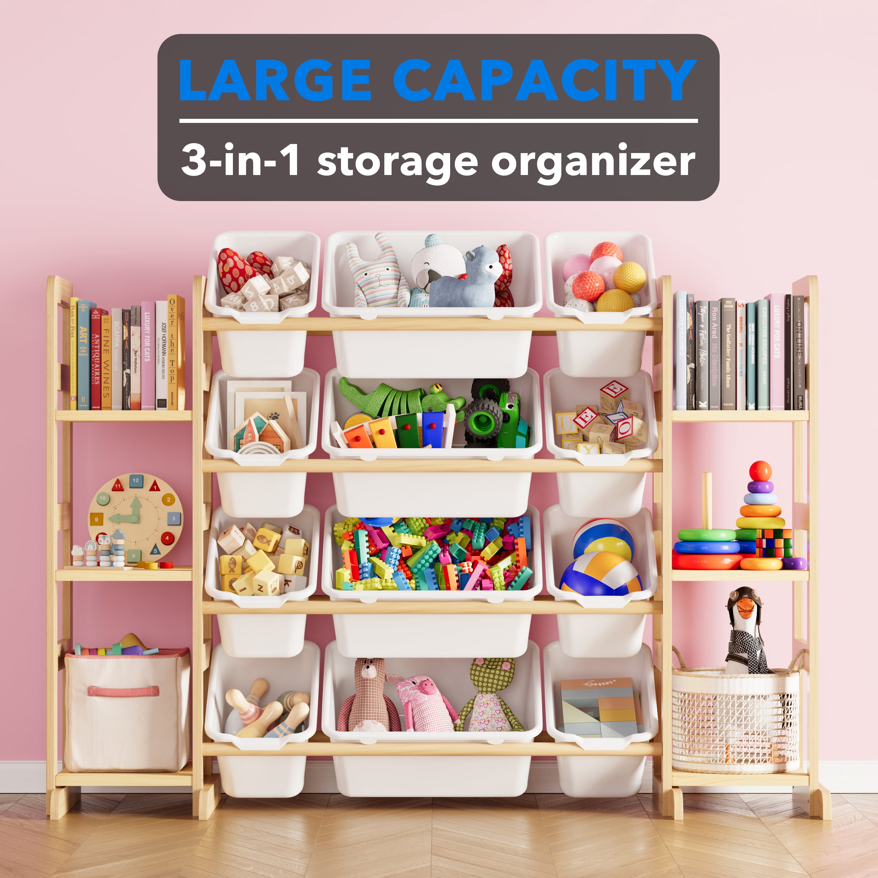 Tooloton Toy Storage Organizer with 6 Shelves and 12 Bins, Toy Organizers Storage Bookshelf, Kids Bin Shelf Toys Box Bookcase for Bedroom Playroom Organization Room Decor, White