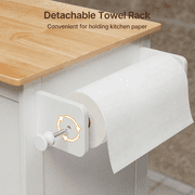 5-in-1 Mobile Kitchen Island Cart with Drawer, Cabinet, Spice Rack, Towel Bar & Adjustable Shelf | 33 White & Oak Rolling Kitchen Cart