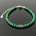 thumbnail image 2 of Malachite 6mm Round Shape Smooth Cut Beads 7 inch Adjustable Silver Plated Clasp Bracelet for men, women, unisex. Link Chain Stacking Bracelet.|LINK_04590, 2 of 5