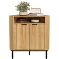 thumbnail image 7 of Fluted Corner Cabinet with Storage, Modern Floor Cabinets with Adjustable Shelf & Metal Legs Wooden Narrow Cabinet Organizer for Living Room Kitchen, Natural Oak, 7 of 7
