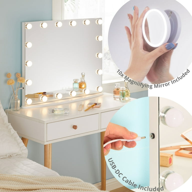 COOLJEEN Large Hollywood Vanity Mirror with Lights Wall Mount Tabletop  Metal White