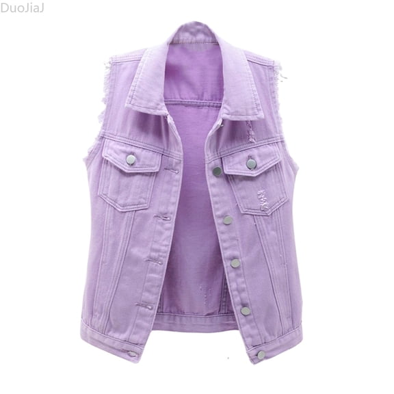 DuoJiaJ Women's Solid Color Sleeveless Denim Shirt Vest Loose Denim Jacket Top Women Vest Purple L