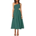 thumbnail image 2 of TRKIYQC vestidos largos acampanados para mujer 2022, verano sin mangas de un hombro fruncido Color sólido recorte de una pieza TRKIYQC casual, 2 of 6
