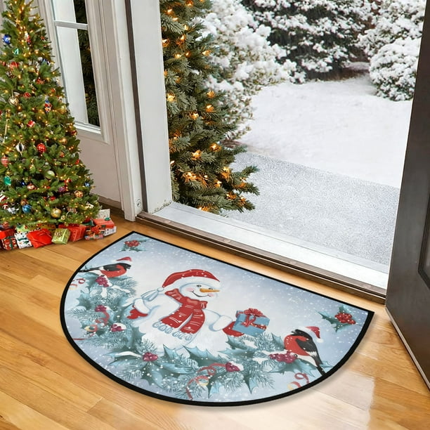 Tapete Navideño Semicircular para Puerta | Poliéster | Blanco | 40 X 60 Cm | Resistente a Las Manchas | Base Antideslizante | Decoración para Entrada/Baño | 1 Unidad