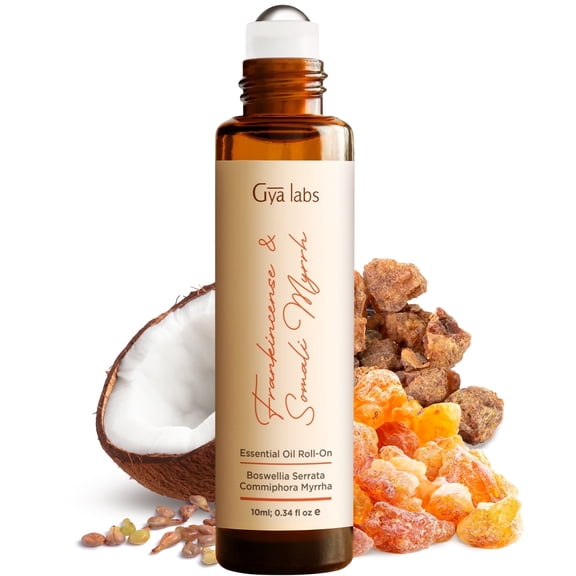 Gya Labs Frankincense and Somali Myrrh Essential Oil Roll on - Frankincense for Face, Myrrh for Skin, Body Ache Comfort, Aromatherapy, Travel Size (0.34 Fl Oz)