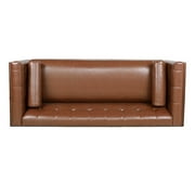 Canddidliike Traditional Sofa Couches for Living Room, Upholstered 3 seater Sofa Square Arm Brown