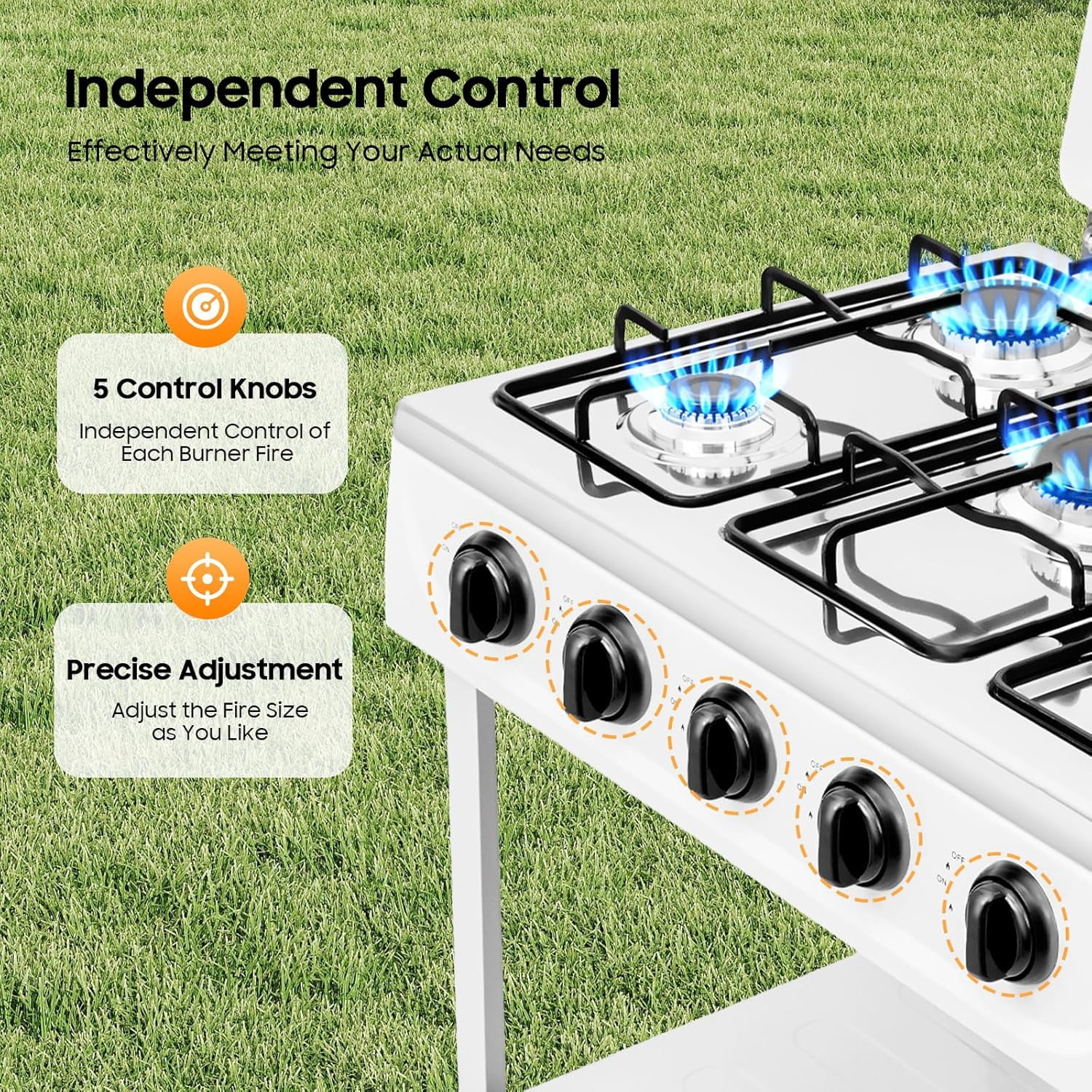 5-Burner Freestanding Natural Gas Stove, Rectangular Portable Gas Cooker, for Kitchen Camping RV