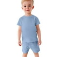 thumbnail image 4 of JSGEK 11-12 Years Kids Summer Regular Fit Shorts and Tops Set Comfort Solid Color Casual Loose Outfit Sets Soft 2 Pieces Set Little Boys and Girls Blue 11-12 Years, 4 of 9