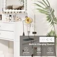 thumbnail image 5 of VEANERWOOD 21.4" White Vanity Desk with LED Light Mirror & Power Outlet, Glass Top Vanity Table Set with 2 Drawers, 8 Shelves, Makeup Table with Foldable Panel for Small Space, 5 of 7