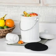 Gardens Alive 1 gal White Ceramic Composting Bin with Stainless Steel Handle and Odor Filter