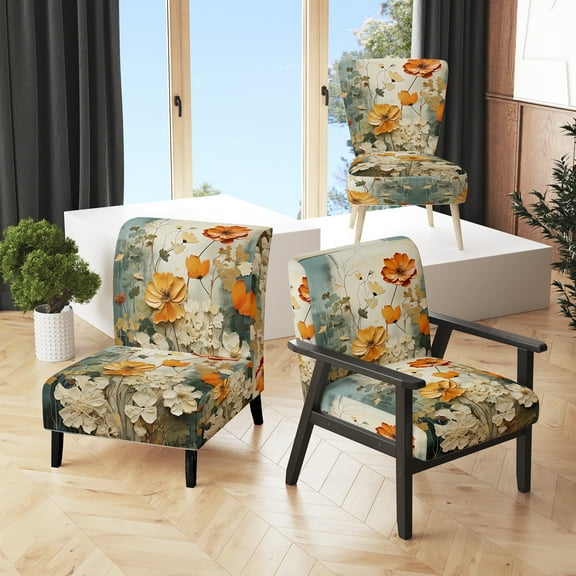 Designart "Natures Euphony" Yellow Abstract Upholstered Accent Chair - Modern Arm Chair For Living Room