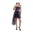 thumbnail image 1 of RENE RUIZ COLLECTION Womens Sheer Asymmetric Mesh Train Mini Dress, Purple, 16, 1 of 1