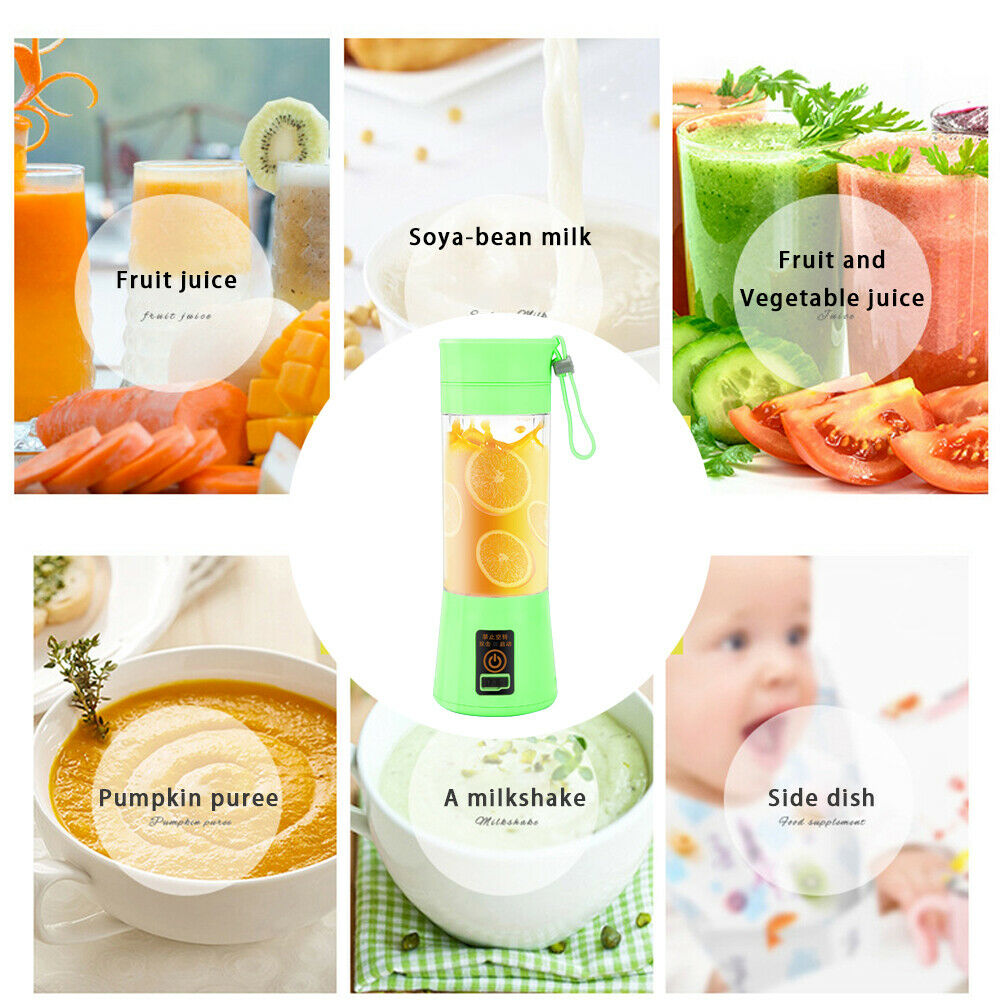 Mini Blender USB Rechargeable Batteries Juicer Cup Portable Bottle With 2 Blades