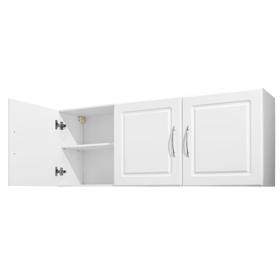 Wall Mounted Storage Cabinet with 3 Doors, 2-Tier Adjustable Shelves for Kitchen, Bathroom, Laundry Room, White, 12.44"D x 54"W x 20.31"H