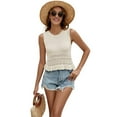thumbnail image 3 of Women Cute Crop Sweaters Vest Knit Sleeveless Pullover Tops Crochet Ruffle Hem Tank Beige M, 3 of 8