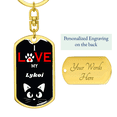 thumbnail image 3 of I Love My Lykoi Cat Stainless Steel or 18k Gold Premium Swivel Dog Tag Keychain, 3 of 16