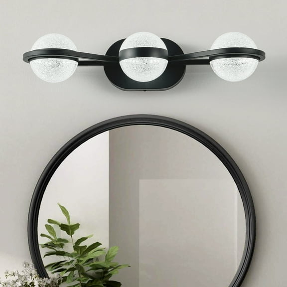 3-Light LED Vanity Light Crystal Sand Acrylic Shades Industrial 21.1in Wall Sconce Lighting for Bedroom,Hallway,Mirror Laundry Room Black