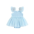 thumbnail image 2 of Aojekbee Baby Girl Summer Romper Dress Casual Mesh Patchwork Ruffles Ribbed Jumpsuit for Newborn Toddler Cute Clothes, 2 of 10