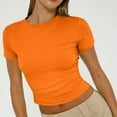 thumbnail image 6 of LISTHA Womens Crop Tops Short Sleeve Basic Summer Crew Neck Shirt Slim Fit Tight Workout Tees Orange 2XL, 6 of 7
