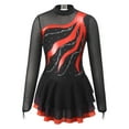 thumbnail image 3 of TiaoBug Kids Girls Figure Ice Skating Dress Long Sleeve Chiffon Tutu Skirt Leotard Ballet Dance Practice Outfit Red 14, 3 of 6