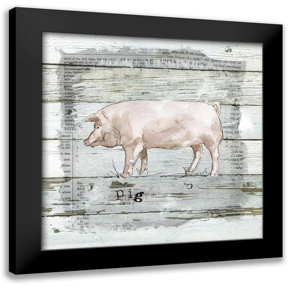 Robinson, Carol 12x12 Black Modern Framed Museum Art Print Titled - Farmhouse Collage Pig