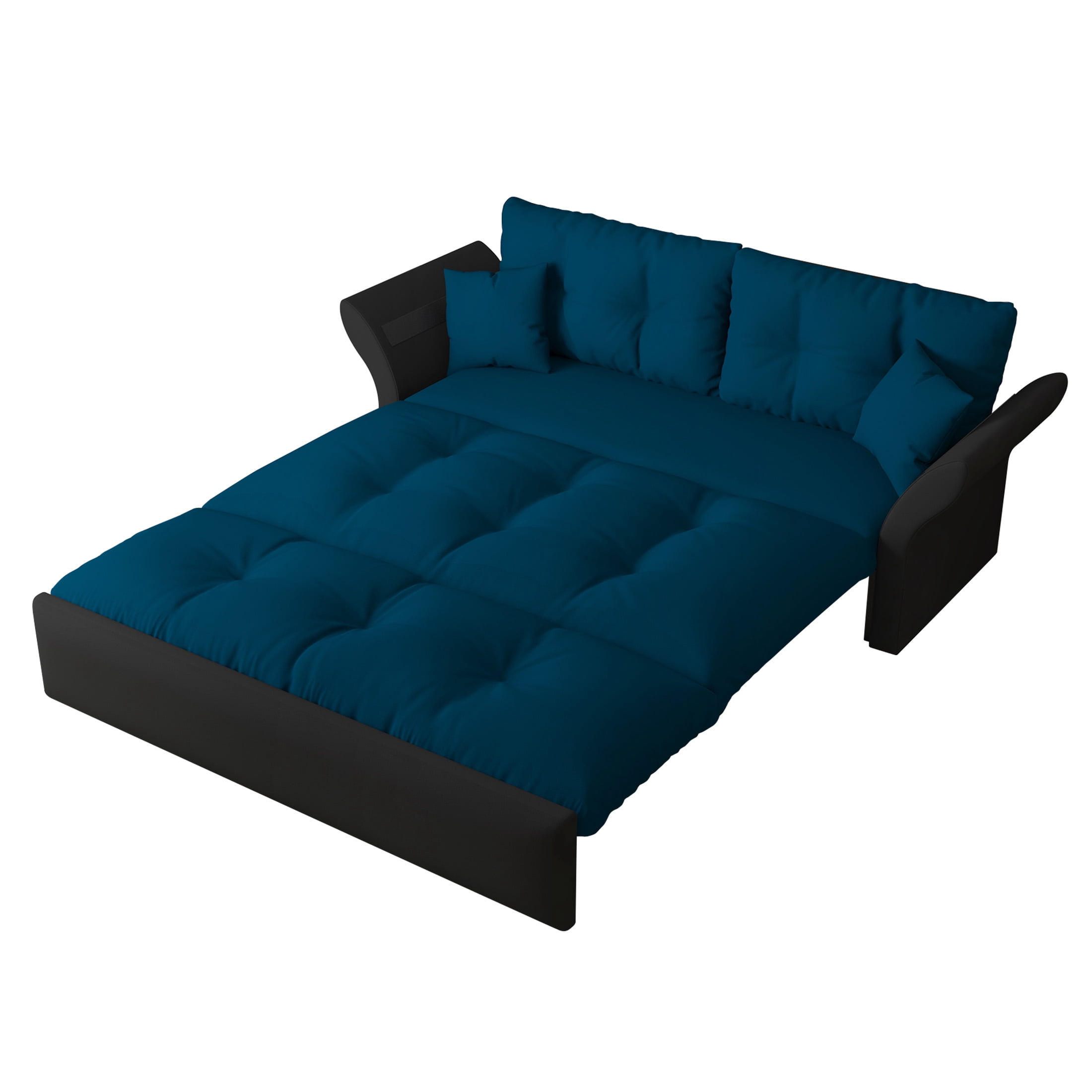 Aukfa 74.8" Queen Pull Out Sofa Bed, Convertible Loveseat Sleeper Sofa Couch with 2 Pillows, Tufted, Blue