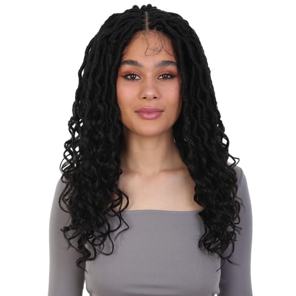 LUXLUXE Andrea 22 Inch Long 4X4 Hand Tied Lace Braid Braided Wig, Beauty Heat Resistant Fiber, (Black)