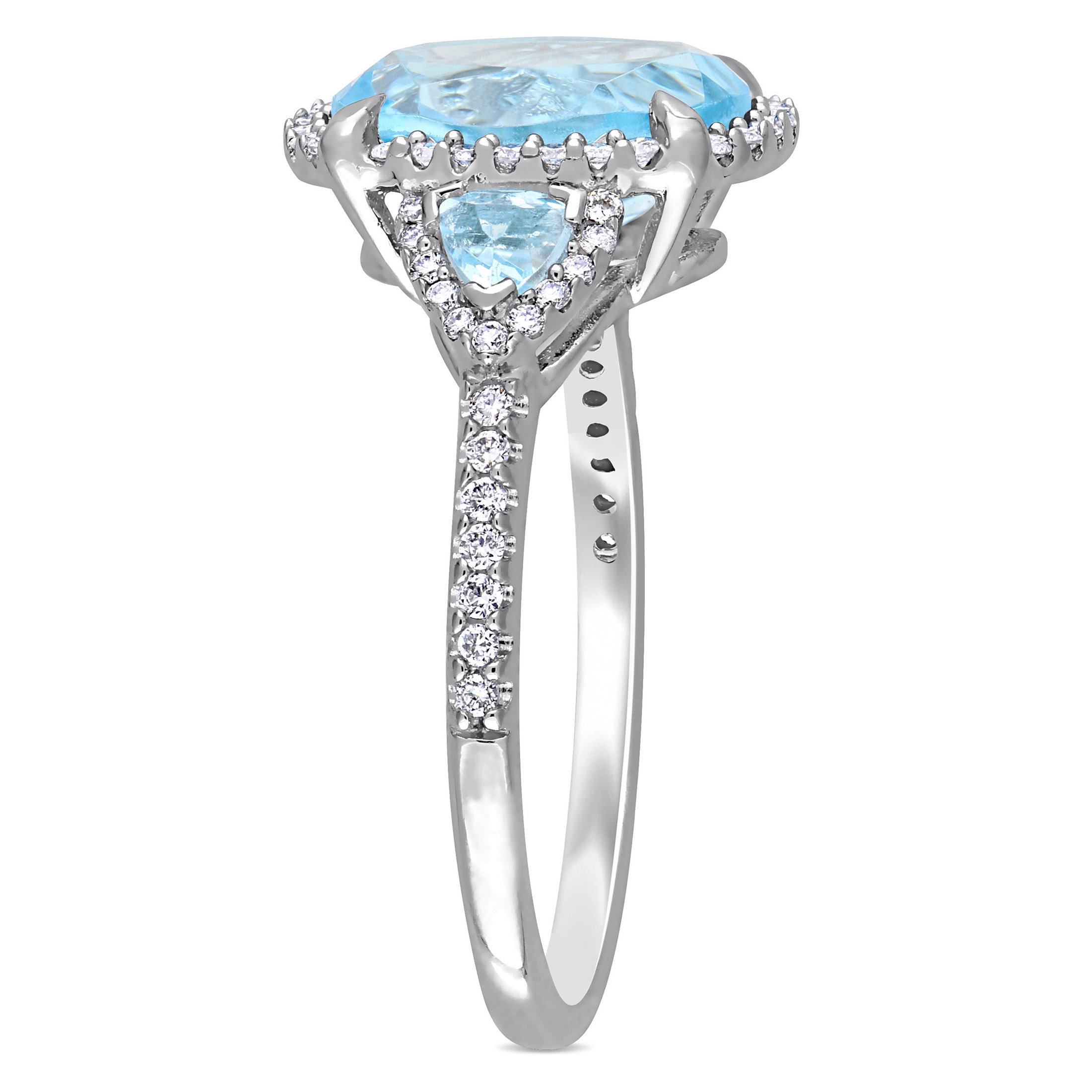 Miabella Women's 4 Carat T.G.W. Oval-Cut and Trilliant-Cut Sky Blue Topaz and 1/4 Carat T.W. Round-Cut Diamond 14kt White Gold Halo Ring - image 3 of 8