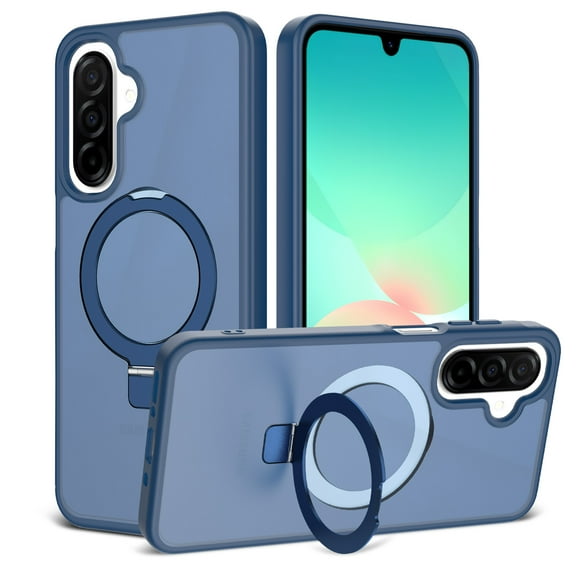 Dteck Magnetic Case for Samsung Galaxy A56 5G,Shockproof Matte PC Case Compatible with Mag Safe Ring Holder Kickstand Silicone Bumper Cover for Galaxy A56 5G,Blue