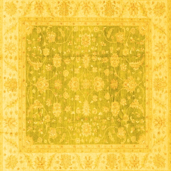 Ahgly Company Machine Washable Indoor Square Oriental Yellow Traditional Area Rugs, 8' Square
