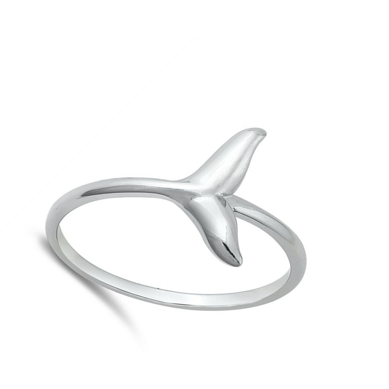 Polished Ocean Whale Tail Mermaid Ring Sterling Silver Band