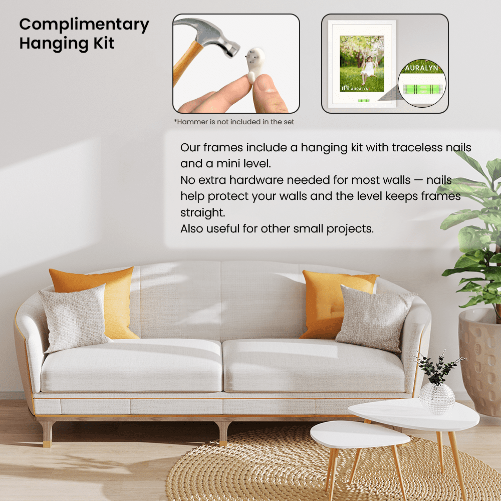 AURALYN 16x20 Picture Frames Set of 3, Fits 12x16 with Mat – Safe for Fingers, Includes Hanging Kit – Gallery Wall Frames, White