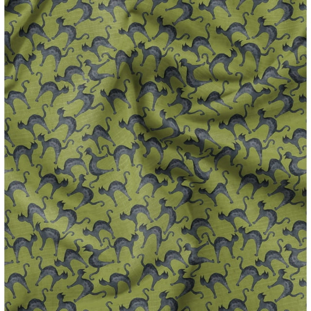 Soimoi Tissu Popeline de Coton Vert Tissu Animal Chat Imprimés au Mètre 56 Pouces de Large