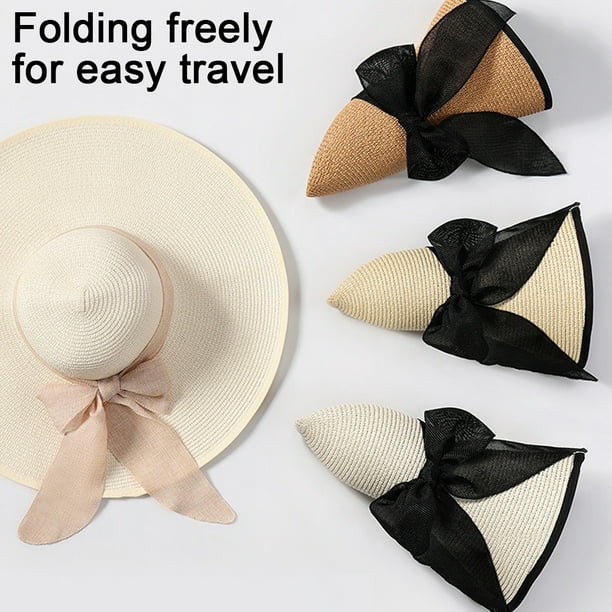 Foldable Wide Brim Floppy Straw Beach Sun Hat， Summer Sun