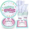 thumbnail image 1 of Fiudx Ofertas relámpago del día Suministros para fiestas con temática de conejo de Pascua para niños Bandeja de papel desechable de Pascua, 1 of 6